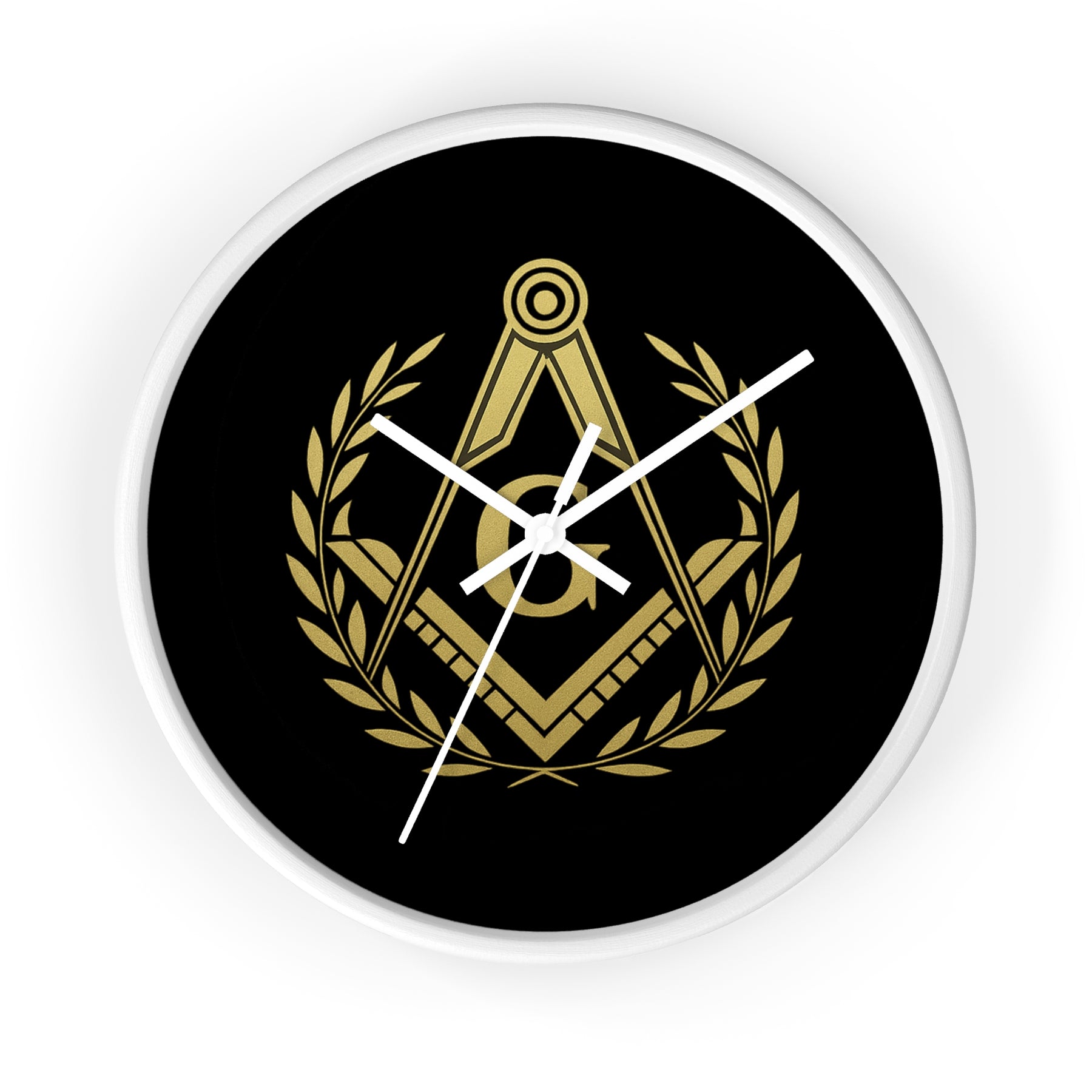 Master Mason Blue Lodge Clock - Wreath with Square & Compass G in Wooden Frame - Bricks Masons