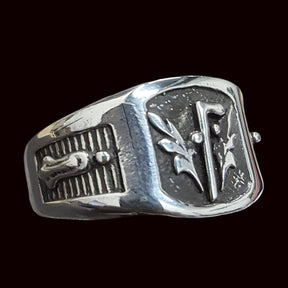 Masonic Acacia Ring Plumb Line Shovel Silver Freemasonry Art 83 - Bricks Masons