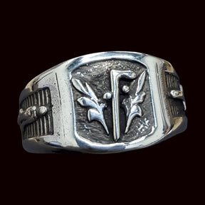 Masonic Acacia Ring Plumb Line Shovel Silver Freemasonry Art 83 - Bricks Masons