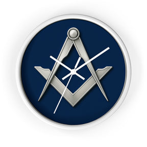 Master Mason Blue Lodge Clock - Minimalist Square & Compass in Wooden Frame - Bricks Masons
