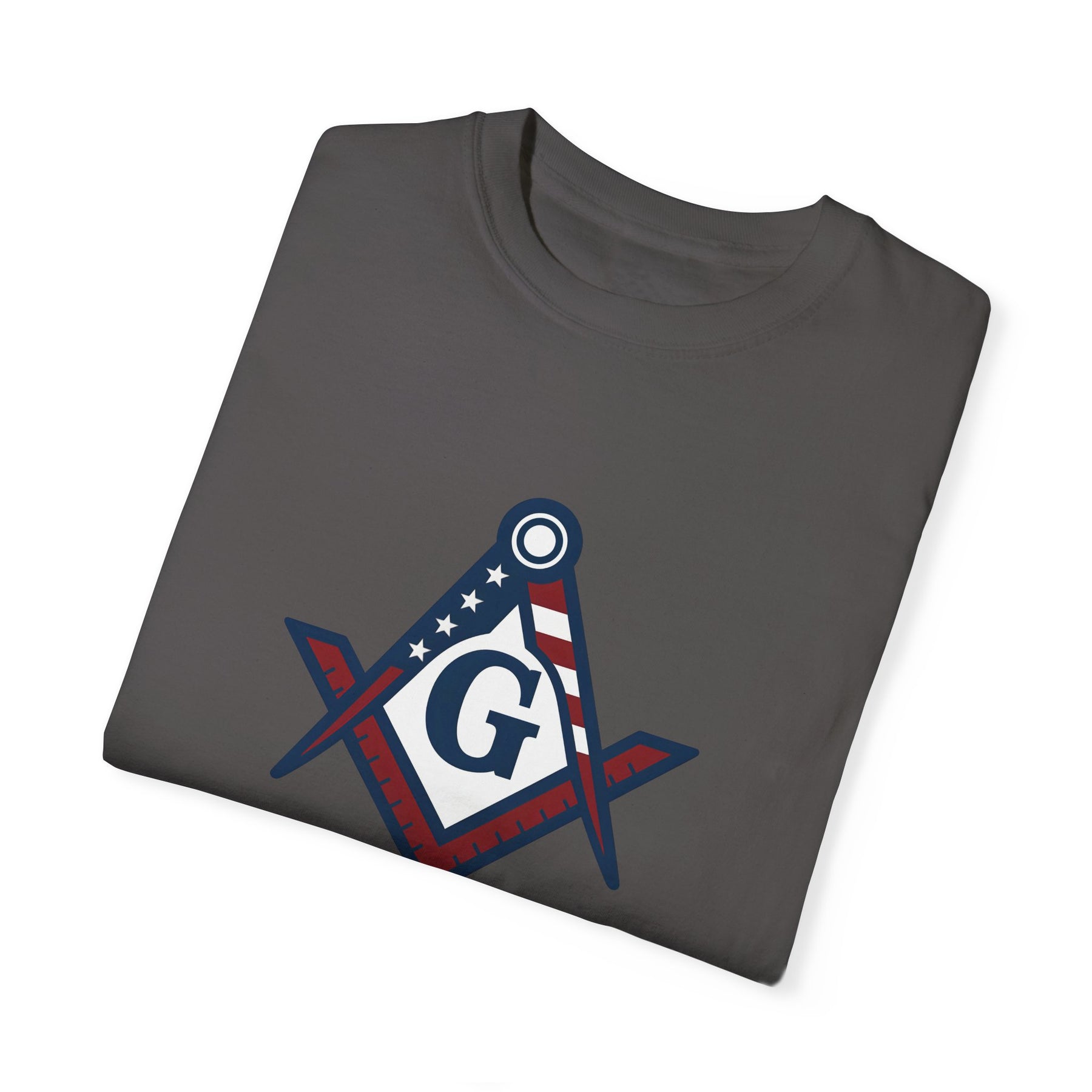 Master Mason Blue Lodge T-Shirt - Garment-Dyed USA Flag Mason - Bricks Masons