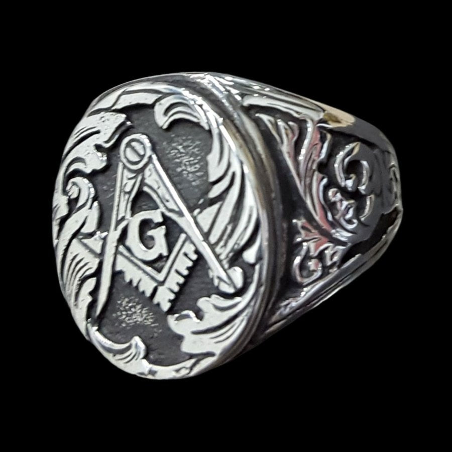 Master Masonic Chiseled Ring in Silver Freemasonry Art 85 - Bricks Masons