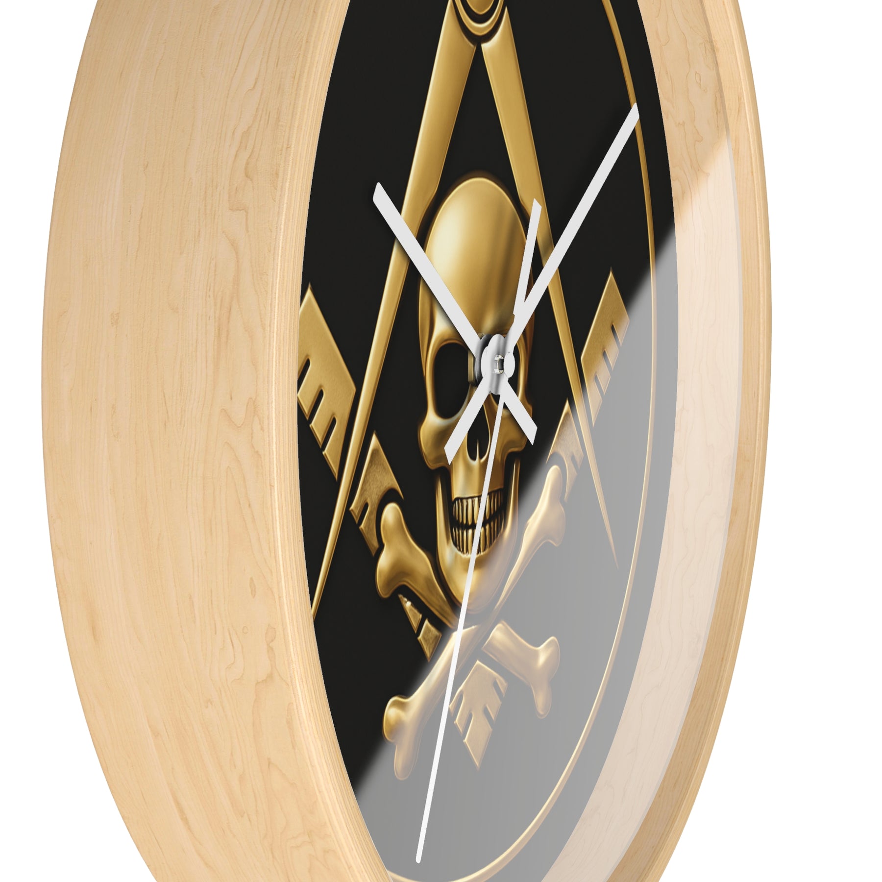 Widows Sons Clock - Square & Compass with Skull Emblem on Wooden Frame - Bricks Masons