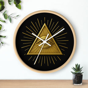 Eye of Providence Clock - Sacred Triangle Eye Emblem on Wooden Frame - Bricks Masons