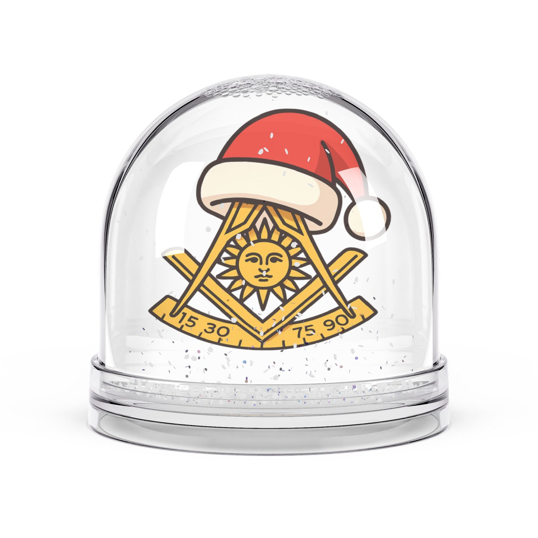 Past Master Blue Lodge Snow Globe - Golden Square & Compass with Quadrant Sun - Bricks Masons