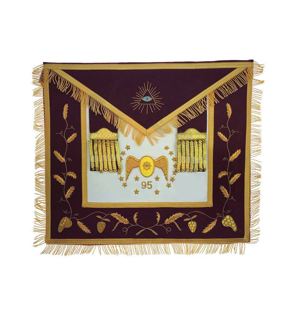 95th Degree Memphis Misraim French Regulation Regalia Set - Maroon Hand Embroidery - Bricks Masons