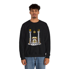 Master Mason Blue Lodge Sweatshirt - S&C G with Altar Pillars and Eye on Checkered Floor - Bricks Masons
