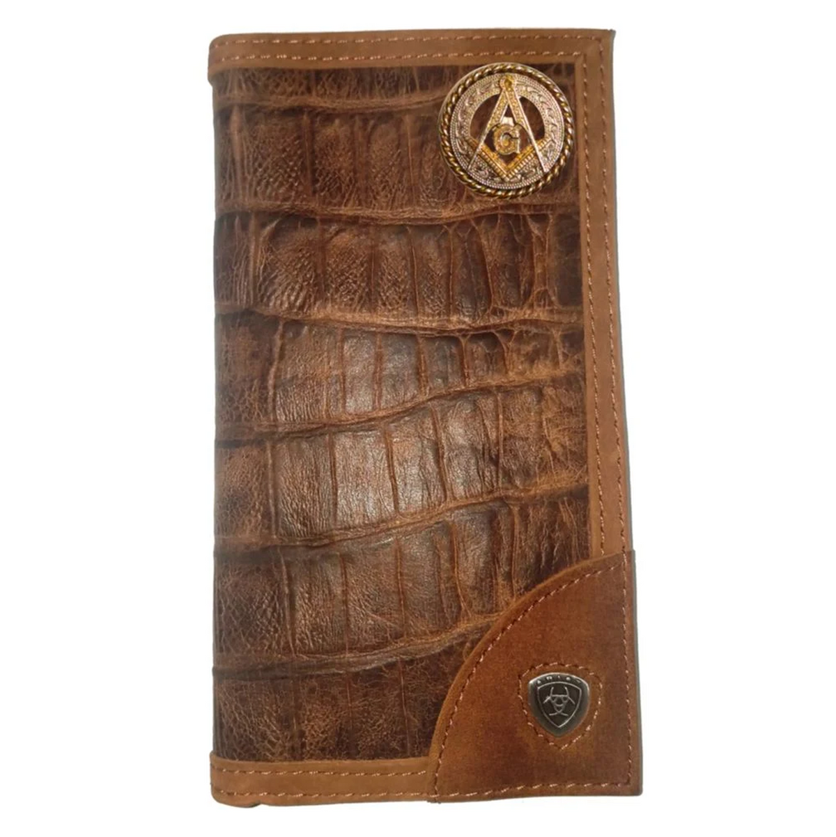 Master Mason Blue Lodge Wallet - Customizable Long Gator Print Leather - Bricks Masons