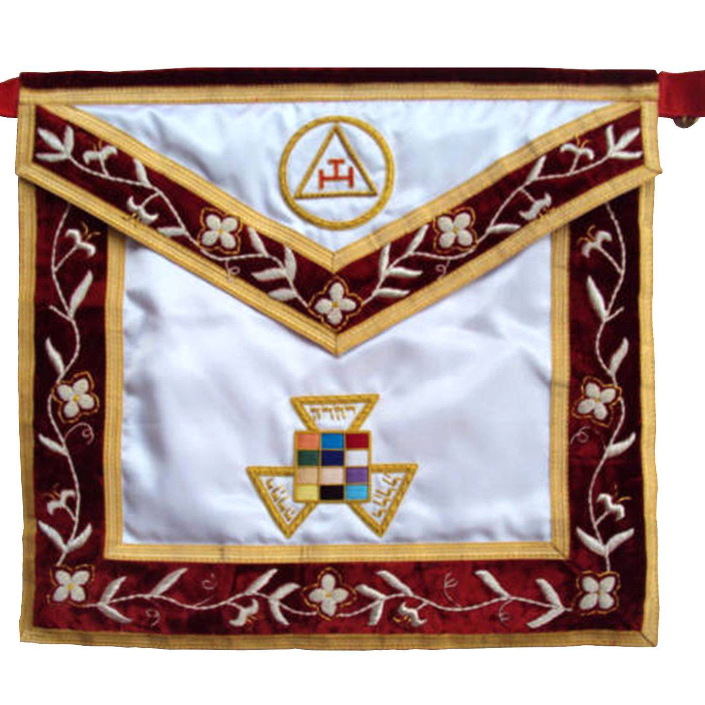 Past High Priest Royal Arch Chapter Apron - White Silk Satin & Red Velvet