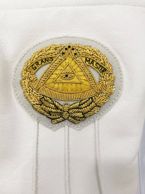 Grand Master Blue Lodge Gloves - White Leather with Gold Hand Embroidered Emblem