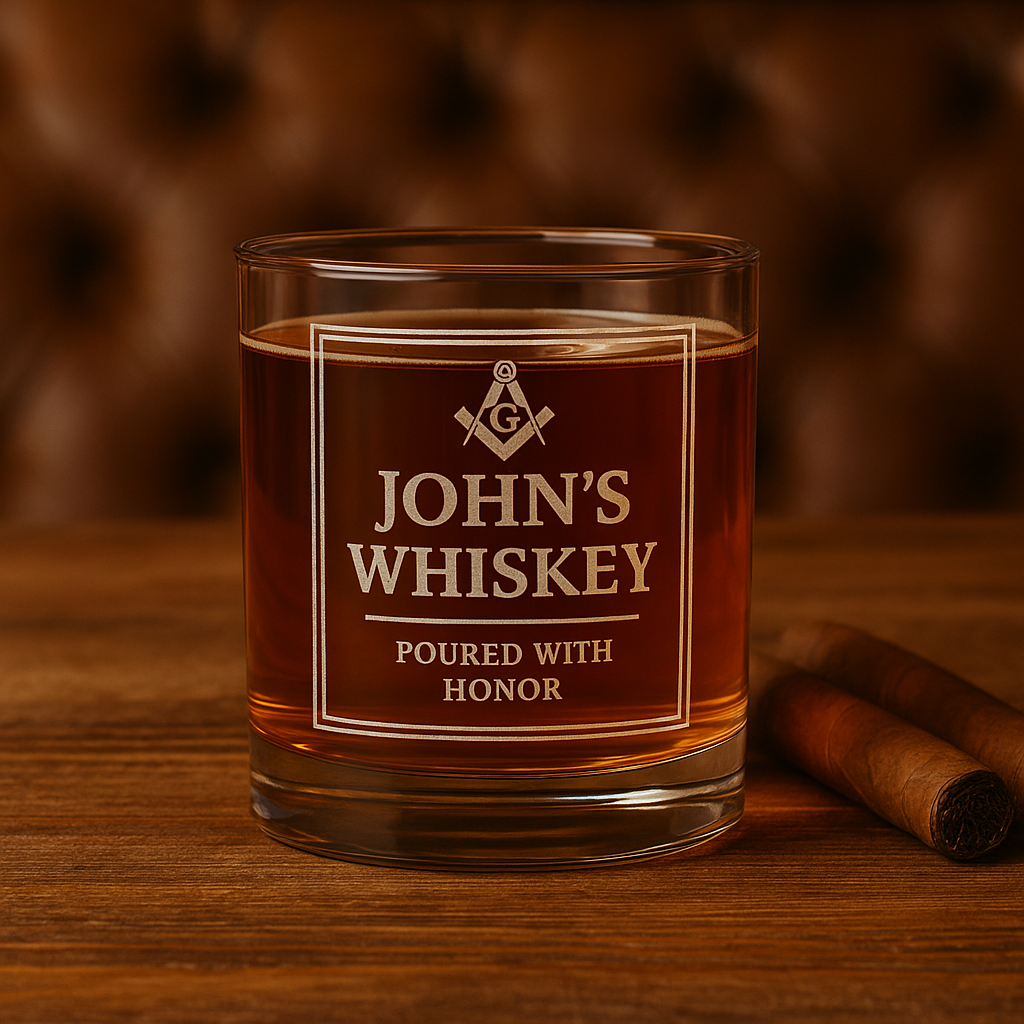 Master Mason Blue Lodge Whiskey Glass - Poured with Honor S&C G with Personalization