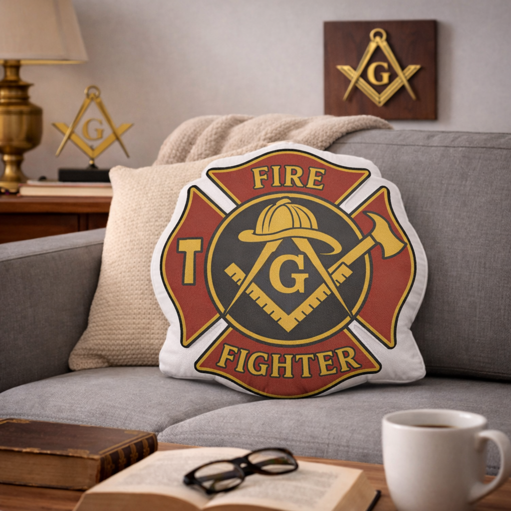 Master Mason Blue Lodge Pillow - Fire Fighter Square & Compass G - Bricks Masons