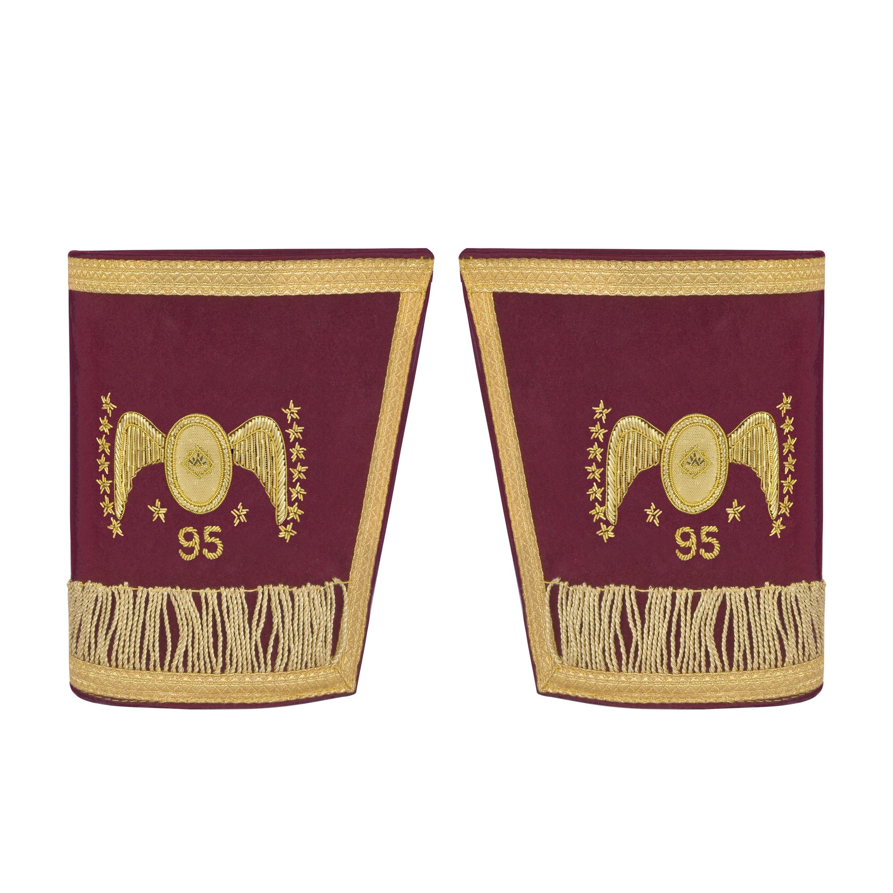 95th Degree Memphis Misraim French Regulation Regalia Set - Burgundy & Gold Hand Embroidery