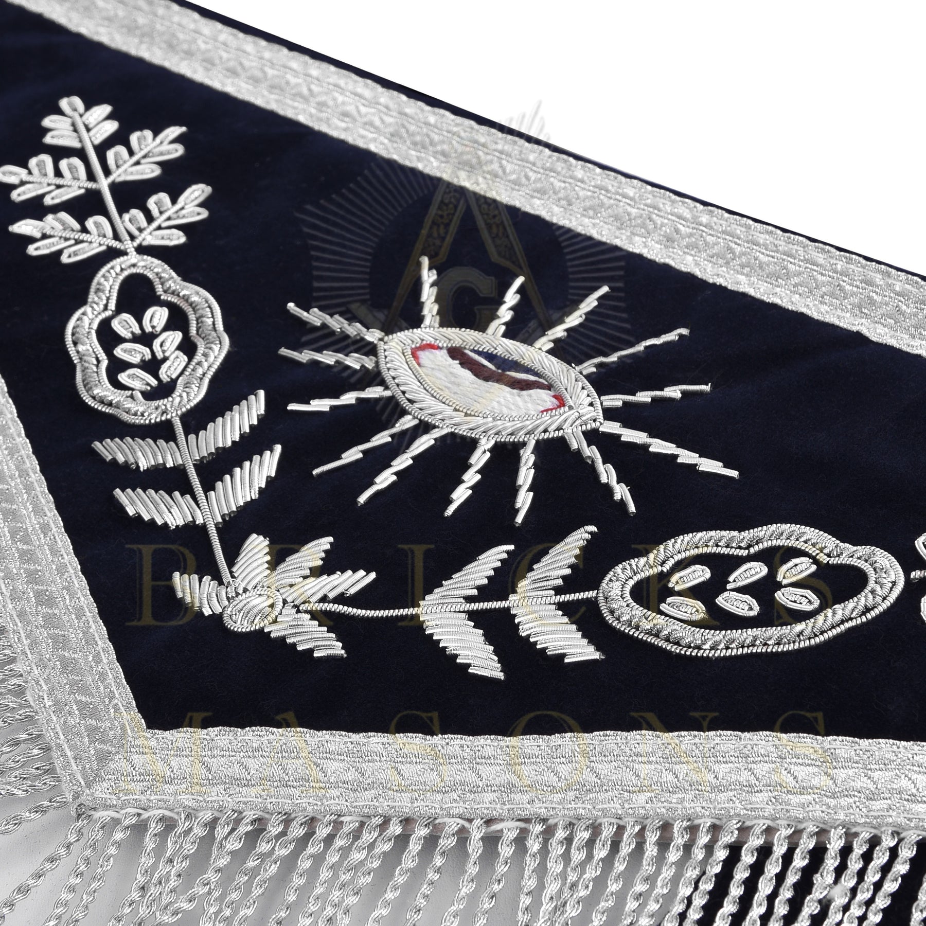 Chaplain Blue Lodge Officer Apron - Dark Blue With Silver Hand Embroidery Bullion - Bricks Masons