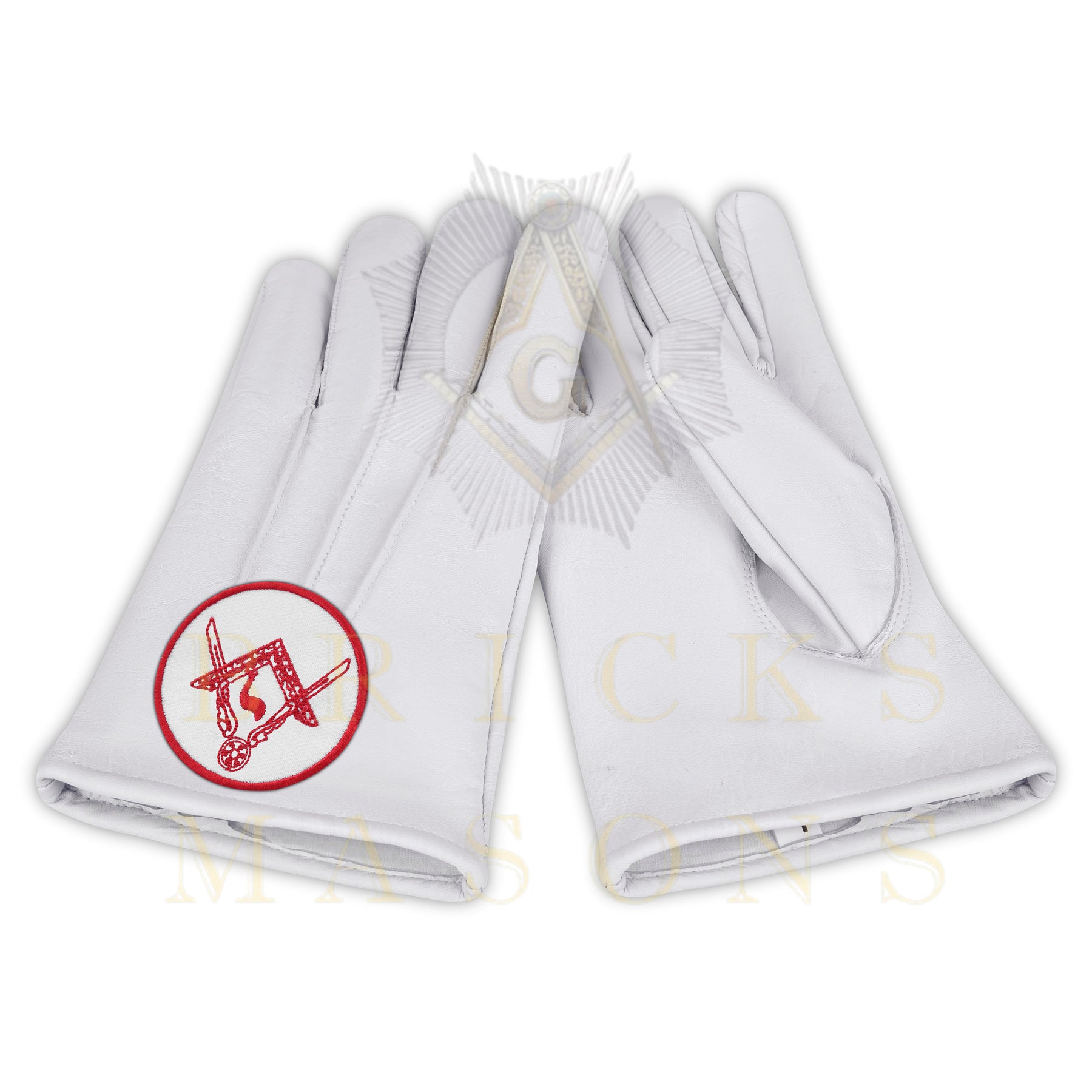 14th Degree Scottish Rite Gloves - White Leather Central Jurisdiction - Bricks Masons
