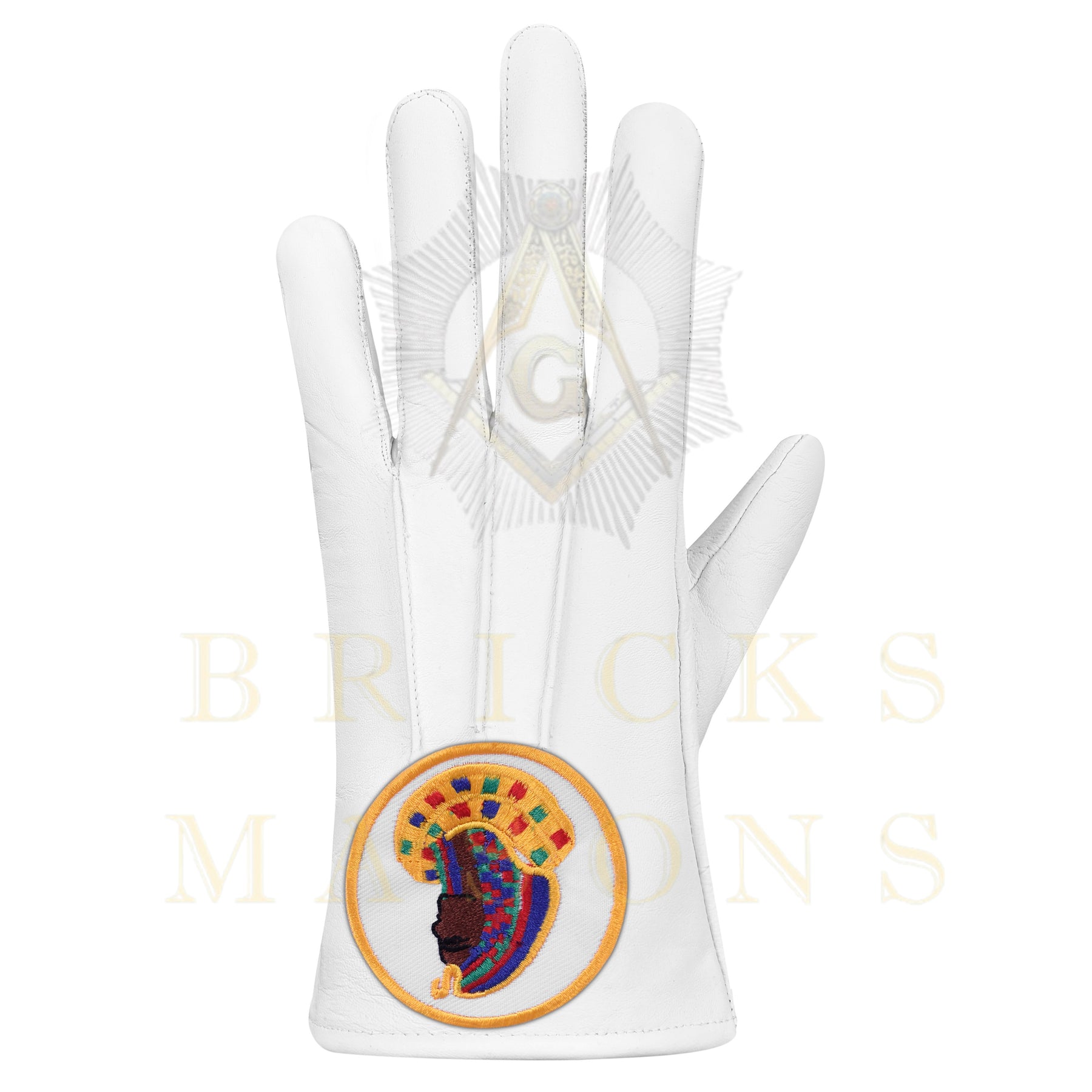 DOI Gloves - Machine-embroidered White Leather - Bricks Masons