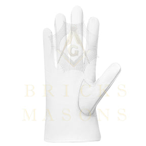 33rd Degree Scottish Rite Gloves - White Leather Eagle Patch Wings Up - Bricks Masons