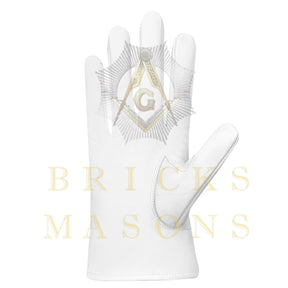 DOI Gloves - Machine-embroidered White Leather - Bricks Masons