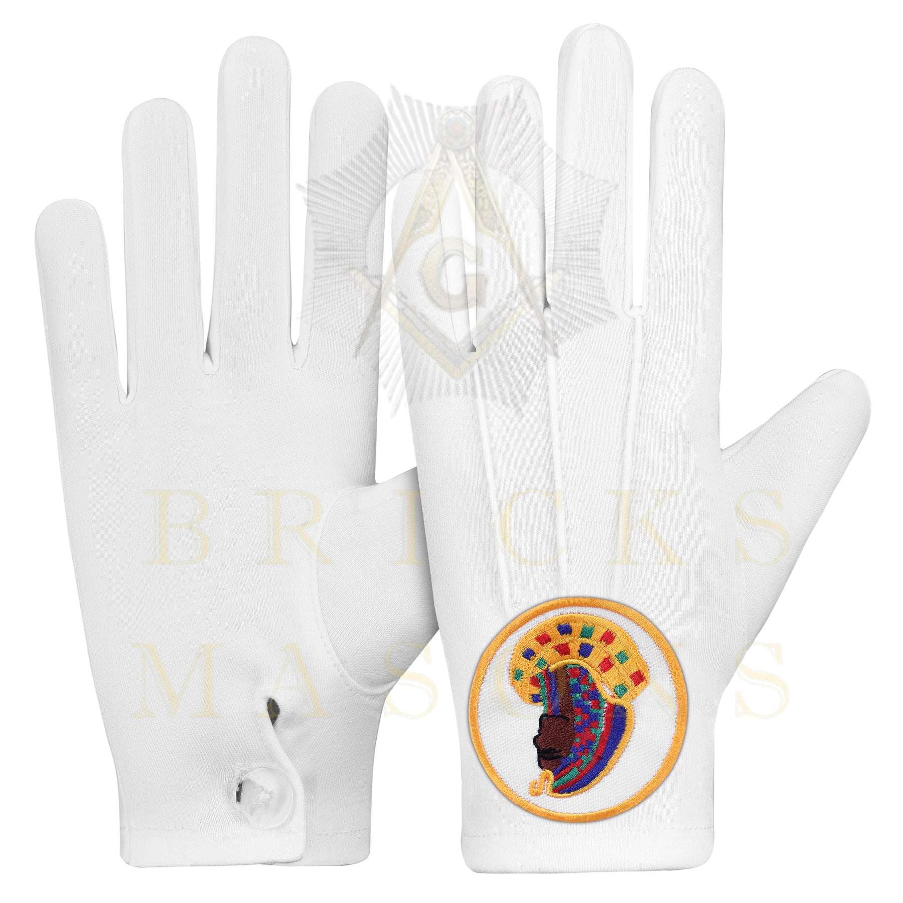 DOI Gloves - White Cotton With Round Patch - Bricks Masons