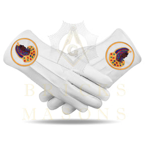DOI Gloves - Machine-embroidered White Leather - Bricks Masons