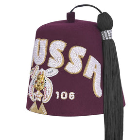 Shriners Fez Hat - Burgundy Wool Rhinestones Letters (5 rows as pictured)