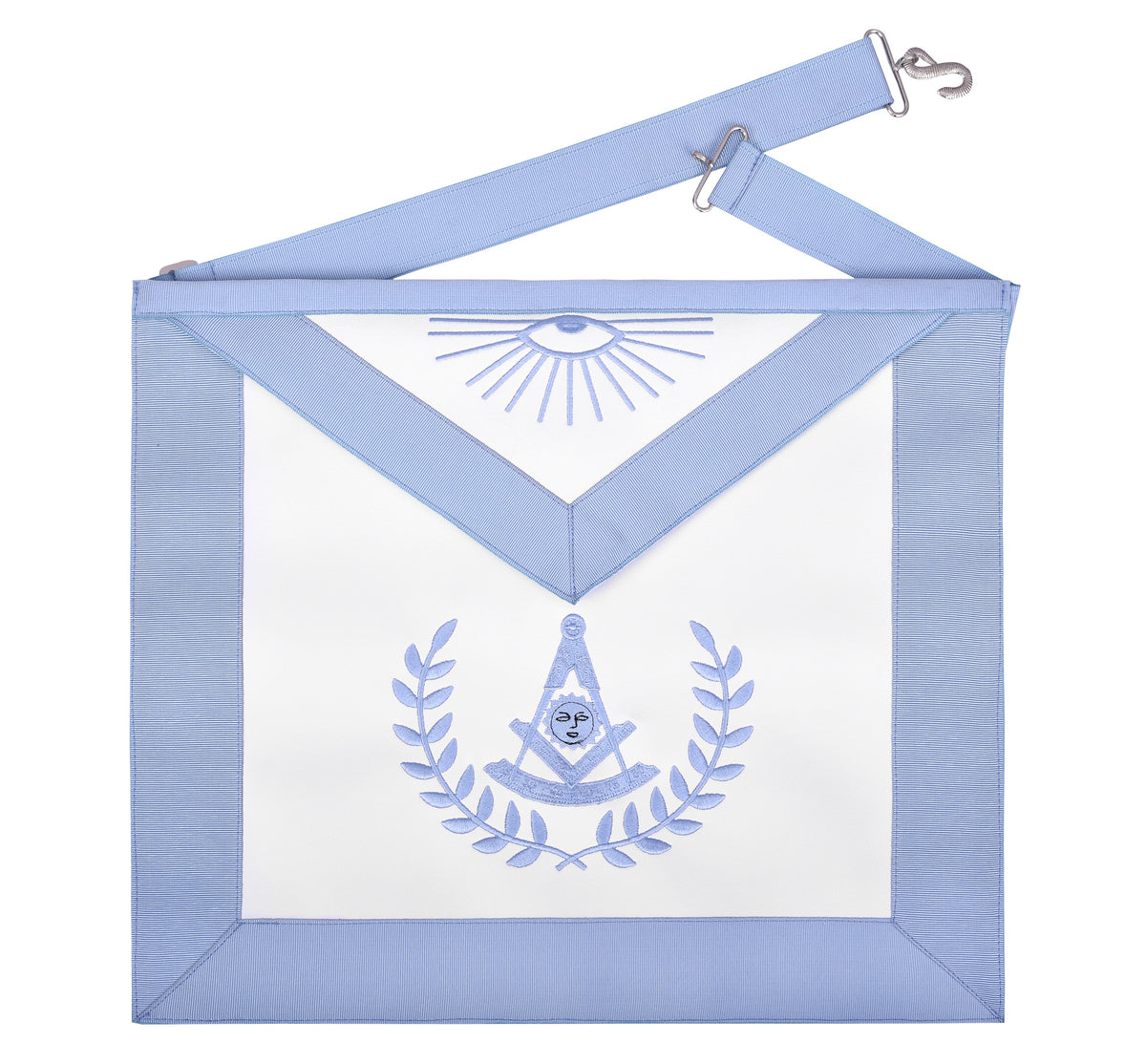Past Master Blue Lodge Apron - Light Blue Grosgrain Ribbon With Wreath - Bricks Masons