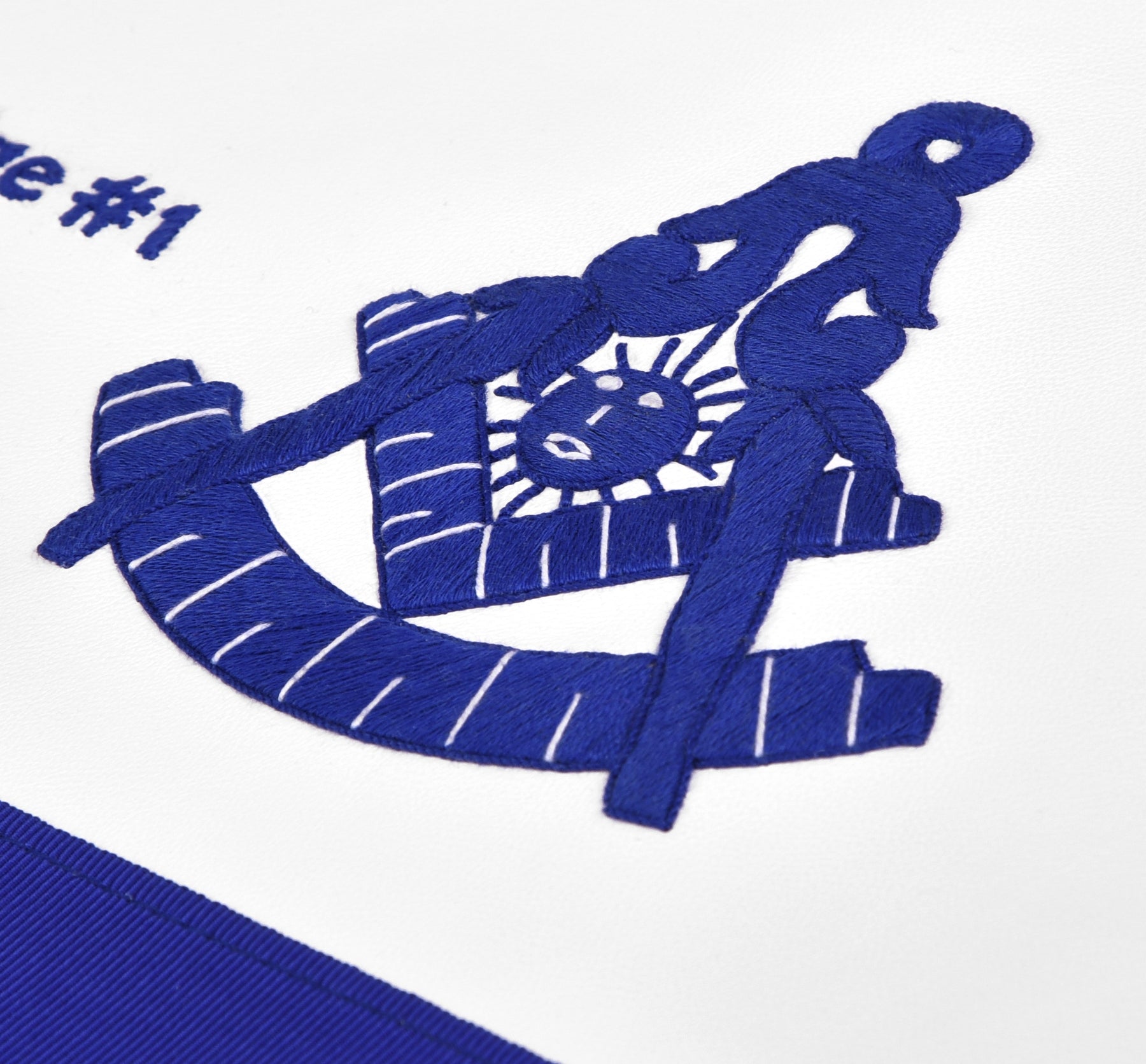 Past Master Blue Lodge Apron - Royal Blue Square & Quadrant With Sun - Bricks Masons