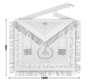 Master Mason Blue Lodge Apron - All White Bullion With Wreath Customizable Anniversary Year - Bricks Masons