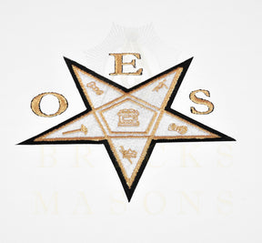 OES Apron Case - White Imitation Leather Machine Embroidery Gold Star - Bricks Masons