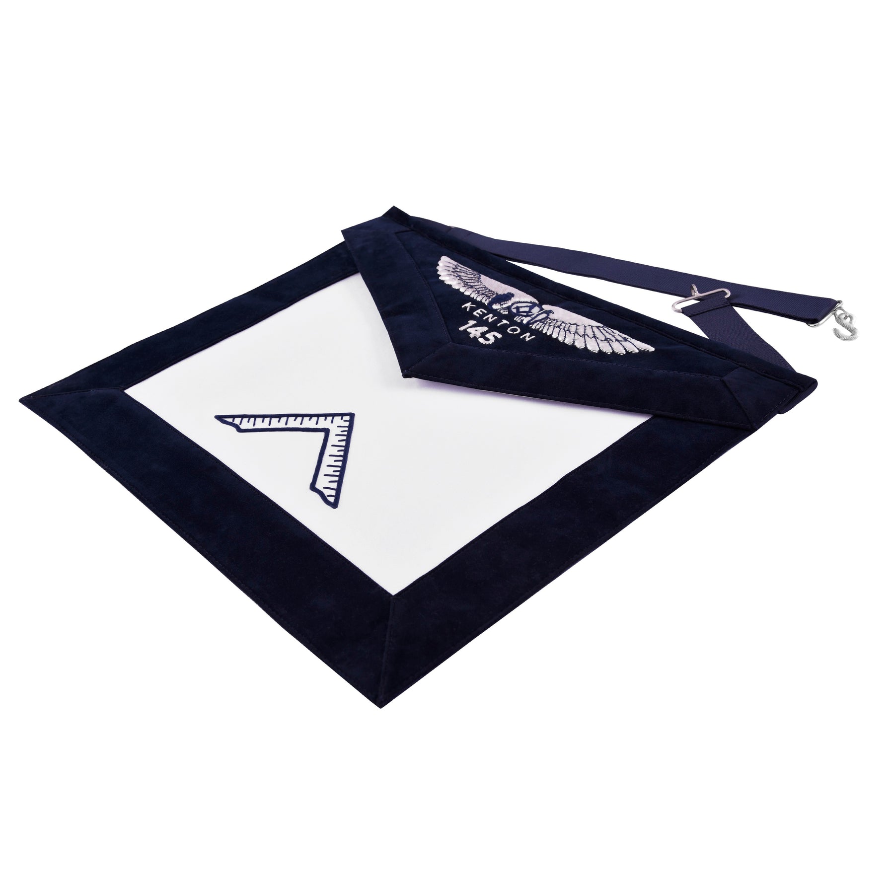 Worshipful Master Officer Apron - Kenton Lodge Navy Velvet With Silver Embroidery Thread