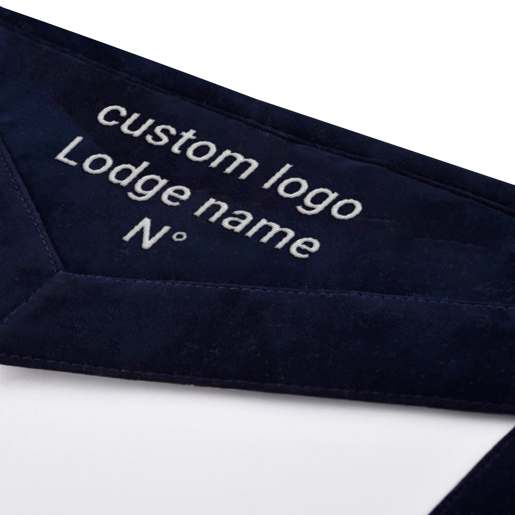 Senior Deacon Blue Lodge California Officer Apron - Navy Velvet With Silver Embroidery Thread