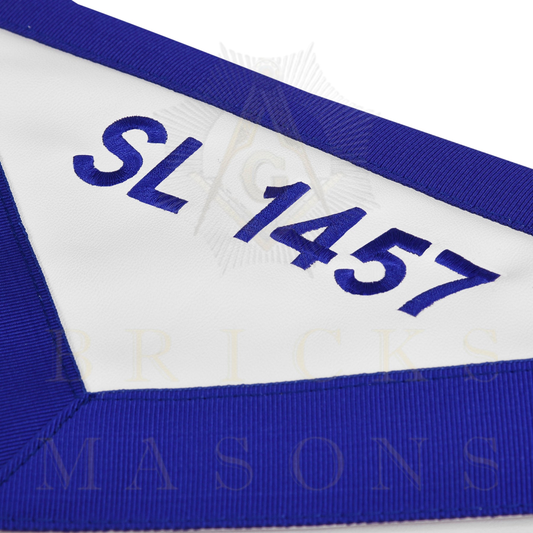 Chaplain Blue Lodge Officer Apron - Blue Ribbon With Machine Embroidery Customizable Flap - Bricks Masons