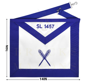 Secretary Blue Lodge Officer Apron - Blue Ribbon With Machine Embroidery Customizable Flap - Bricks Masons