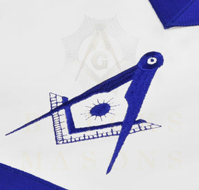 Senior Deacon Blue Lodge Officer Apron - Blue Ribbon With Machine Embroidery Customizable Flap - Bricks Masons