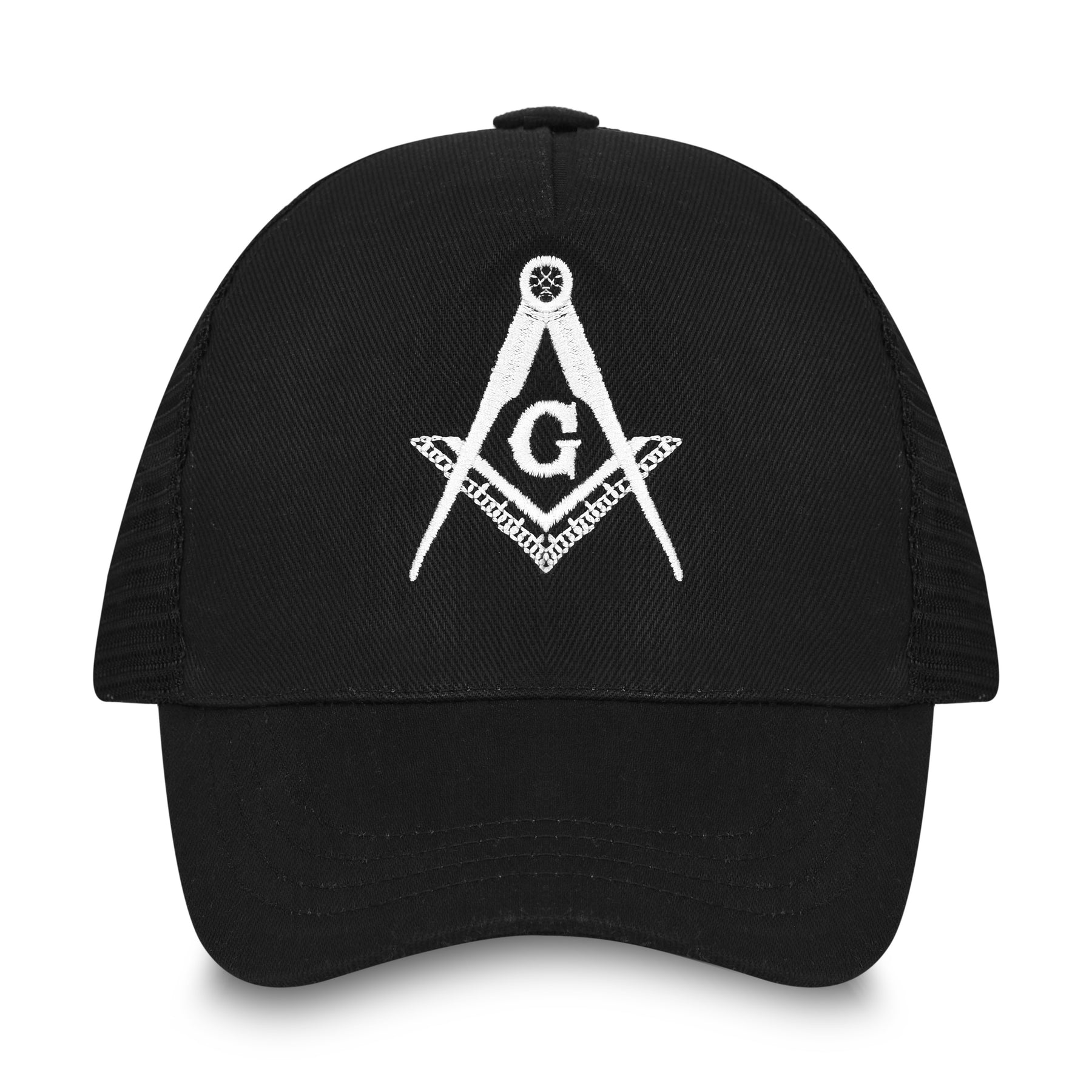 Master Mason Blue Lodge Baseball Cap - Black With White Embroidered Emblem