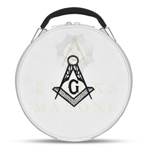 Master Mason Blue Lodge Crown Cap Case - White Imitation Leather With Hand Embroidery Bullion - Bricks Masons