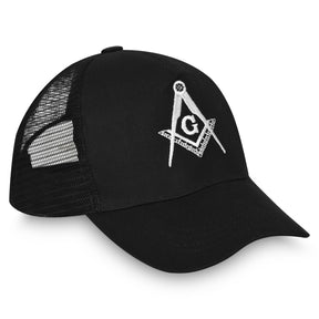 Master Mason Blue Lodge Baseball Cap - Black With White Embroidered Emblem