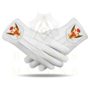 33rd Degree Scottish Rite Gloves - White Leather Eagle Wings Up Patch - Bricks Masons