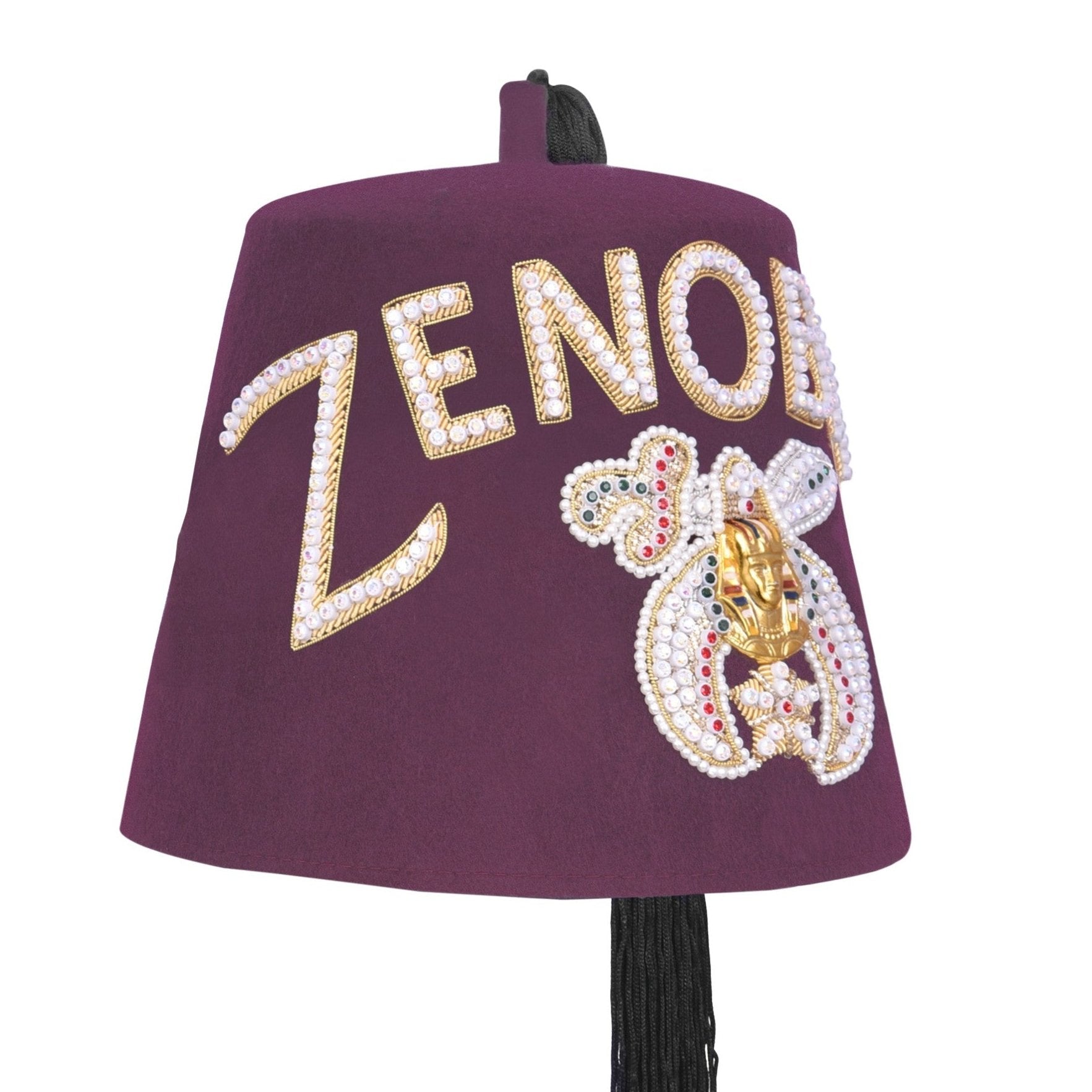 Shriners Fez Hat - Burgundy Wool Rhinestones Letters One Row