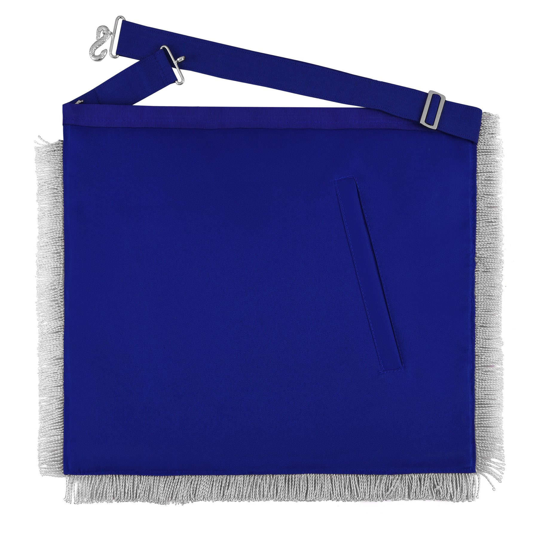 Past Master Blue Lodge Apron - Royal Blue Ribbon With Silver Fringe & Chain Tassels - Bricks Masons