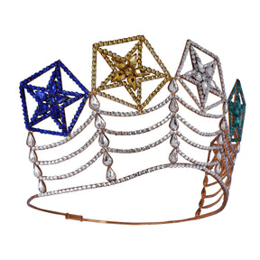 OES Crown - Rhodium Plating With Colorful Stars - Bricks Masons