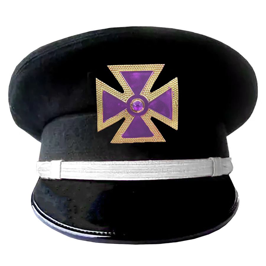 Knights Templar Commandery Fatigue Cap - Purple Metal Cross With Strap (Gold/Silver) - Bricks Masons