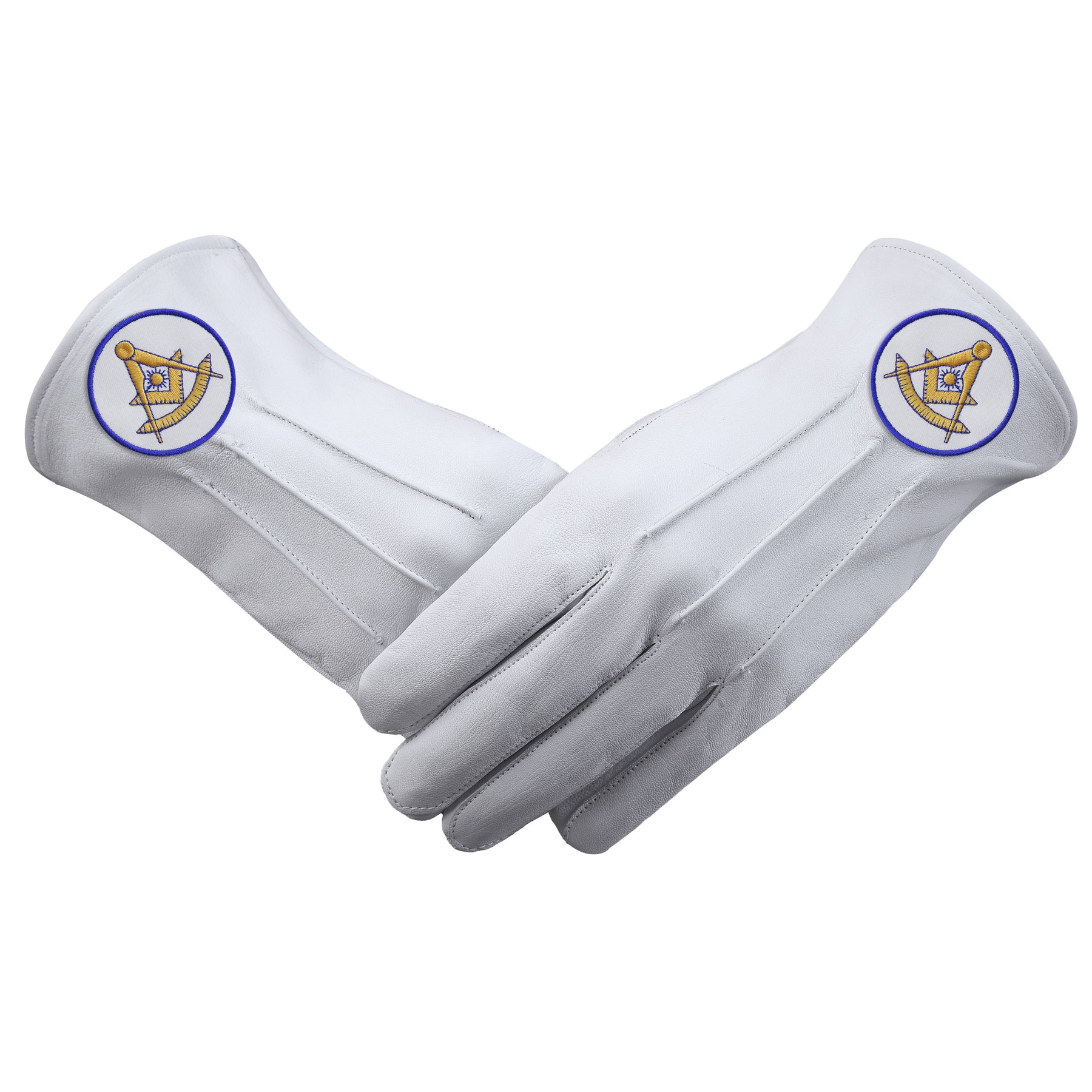 Past Master Blue Lodge California Regulation Glove - Leather With Gold Emblem With Blue Borders - Bricks Masons