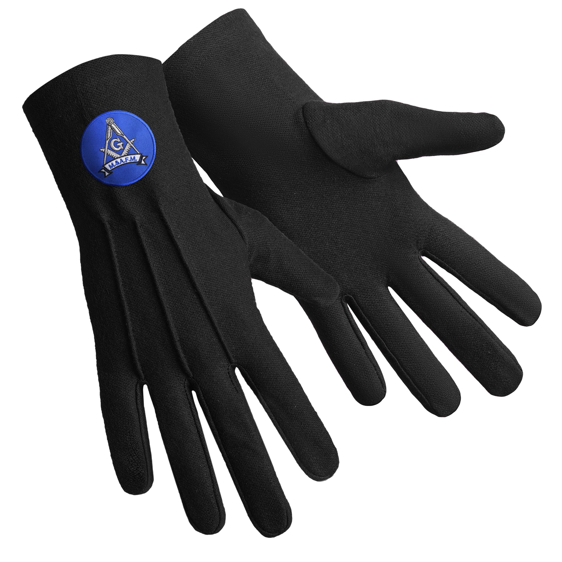 Master Mason Blue Lodge Glove - Black Pure Cotton With Blue Round Patch - Bricks Masons