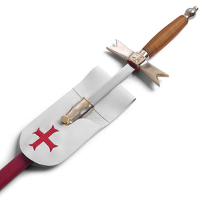 Knights Templar Commandery Sword Holder - White Leather With Red Cross - Bricks Masons