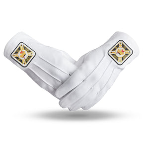 Knights Templar Commandery Glove - White Cotton With Square Patch - Bricks Masons