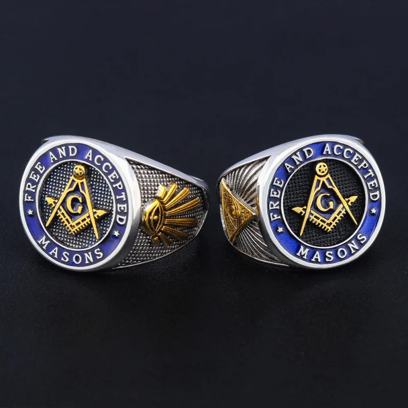 Master Mason Blue Lodge Ring - Free and Accepted Masons with S&C G Eye of Providence