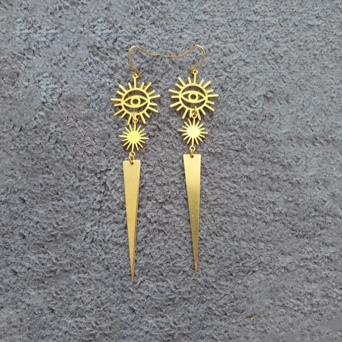 Eye Of Providence Earring - Geometric Spikes Drop Style - Bricks Masons