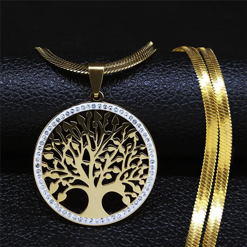 Ancient Israel Necklace - Tree of Life Stainless Steel Crystal - Bricks Masons