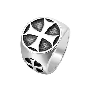 Knights Templar Commandery Ring - Stainless Steel With Cross - Bricks Masons